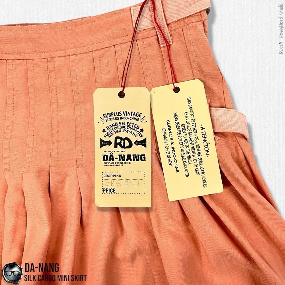DA-NANG SURPLUS INDO-CHINE VINTAGE SILK PLEATED CARGO MINI SKIRT IN CORAL SMALL - Picture 10 of 13